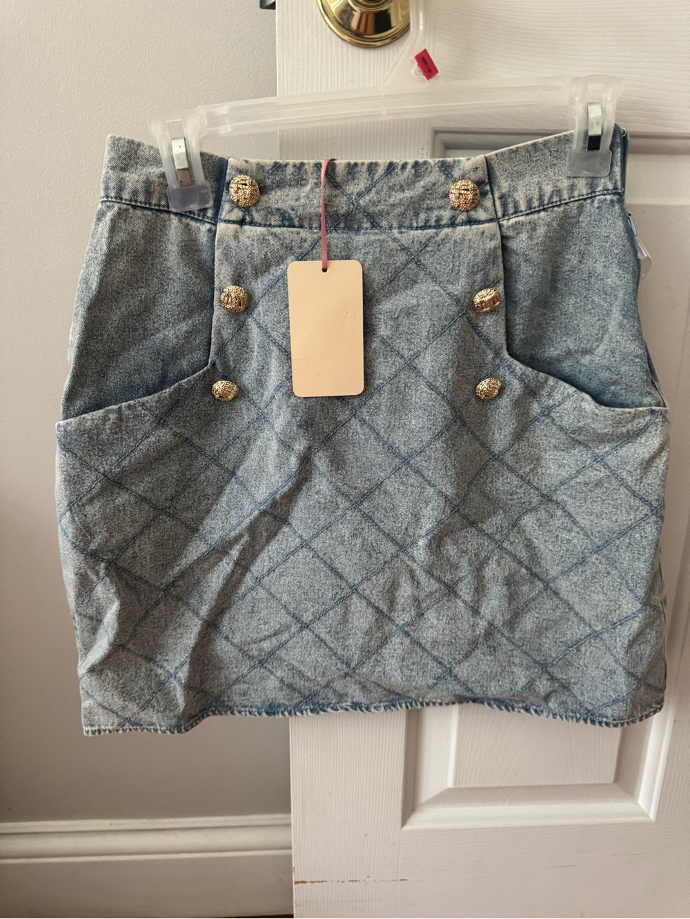 NWT- Women's Blue Quilted Pocket Mini Skirt - Picture 1 of 2